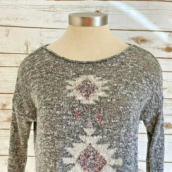HOLLISTER Women Long Sleeve Pull-Over Boat Neck Gray White Sweater Size Small - Picture 2 of 12